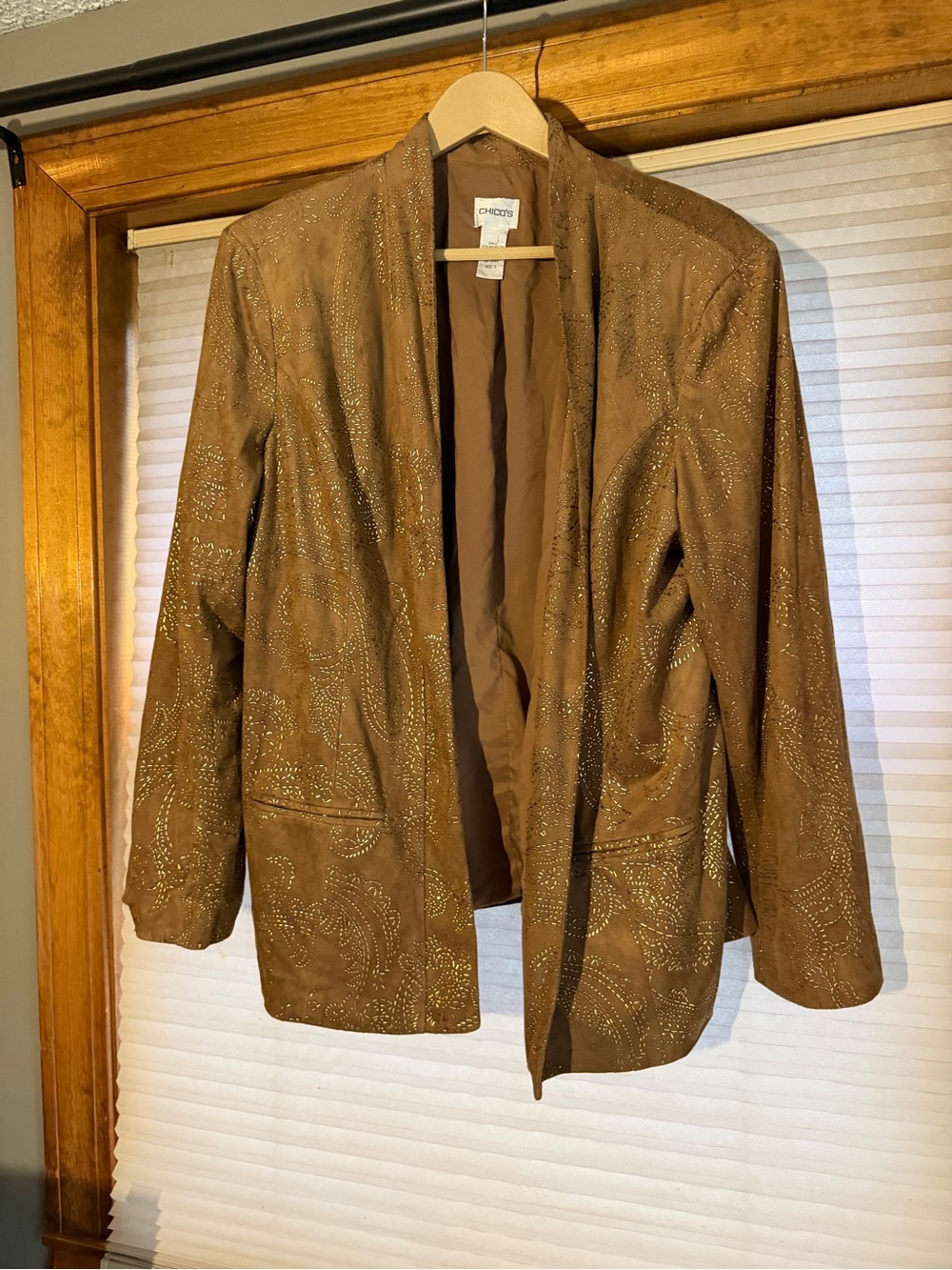 Chico's Brown Embellished Open-Front Jacket 0281